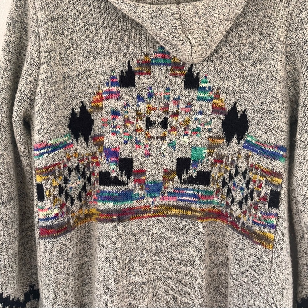 Gray Hooded Cardigan with Multicolor Accents - Picture 3 of 9
